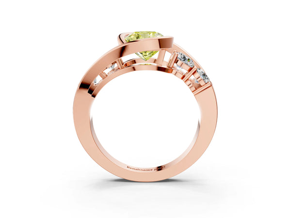 Rose Gold Cushion Cut Bezel Bypass Engagement Ring Setting for Fancy Yellow Center