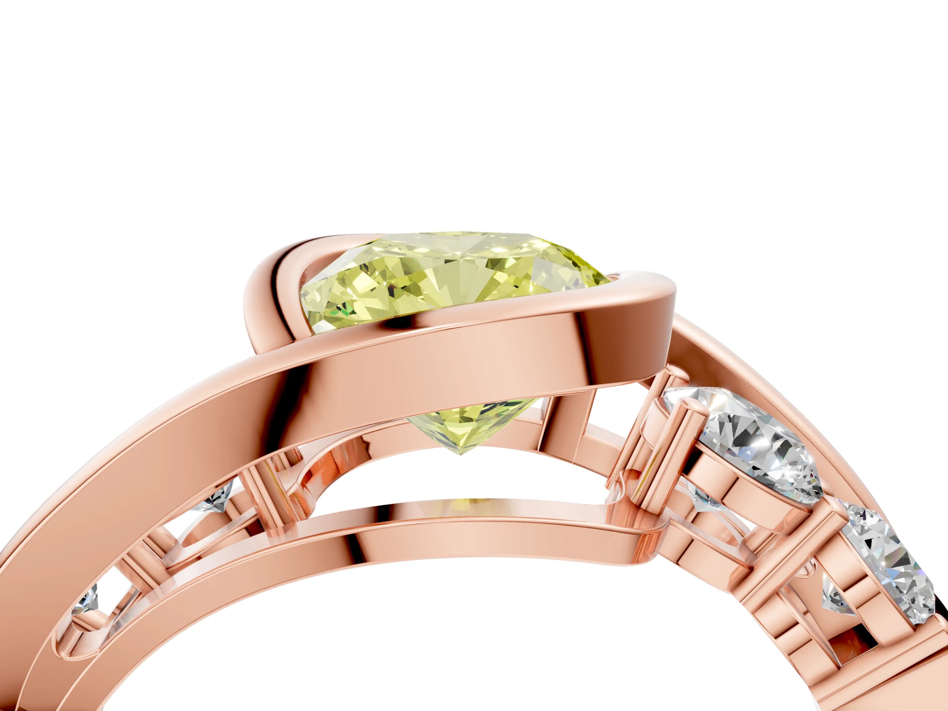 Rose gold Bezel Set Fancy Yellow Cushion Cut Diamond Split Shank Ring_4