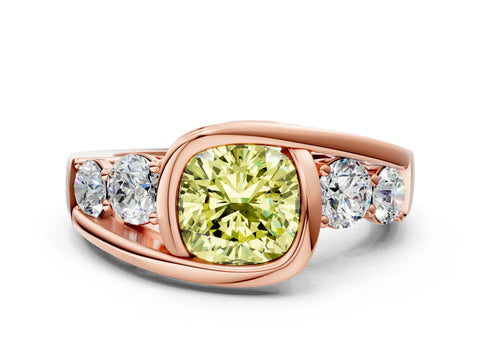 Rose gold Bezel Set Fancy Yellow Cushion Cut Diamond Split Shank Ring