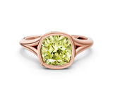 Rose gold Bezel Set Fancy Yellow Cushion  Cut Solitaire Ring with Tapered Band 1