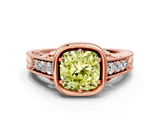 Rose gold Bezel Set Fancy Yellow Cushion  Diamond Milgrain Pave Engagement Ring_33