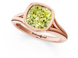Rose gold Bezel Set Fancy Yellow Cushion  Solitaire Diamond Ring with Smooth Band 1