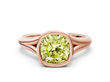 Rose gold Bezel Set Fancy Yellow Cushion  Solitaire Diamond Ring with Smooth Band