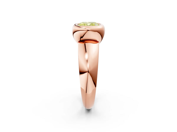 Rose gold Bezel Set Fancy Yellow Cushion  Solitaire Ring with Wide Band