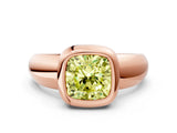 Rose gold Bezel Set Fancy Yellow Cushion  Solitaire Ring with Wide Band