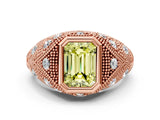 Rose gold Bezel Set Fancy Yellow Emerald Cut Diamond Milgrain Band Ring