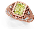 Rose gold Bezel Set Fancy Yellow Emerald Cut Diamond Milgrain Band Ring_1