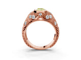 Rose gold Bezel Set Fancy Yellow Emerald Cut Diamond Milgrain Band Ring_3