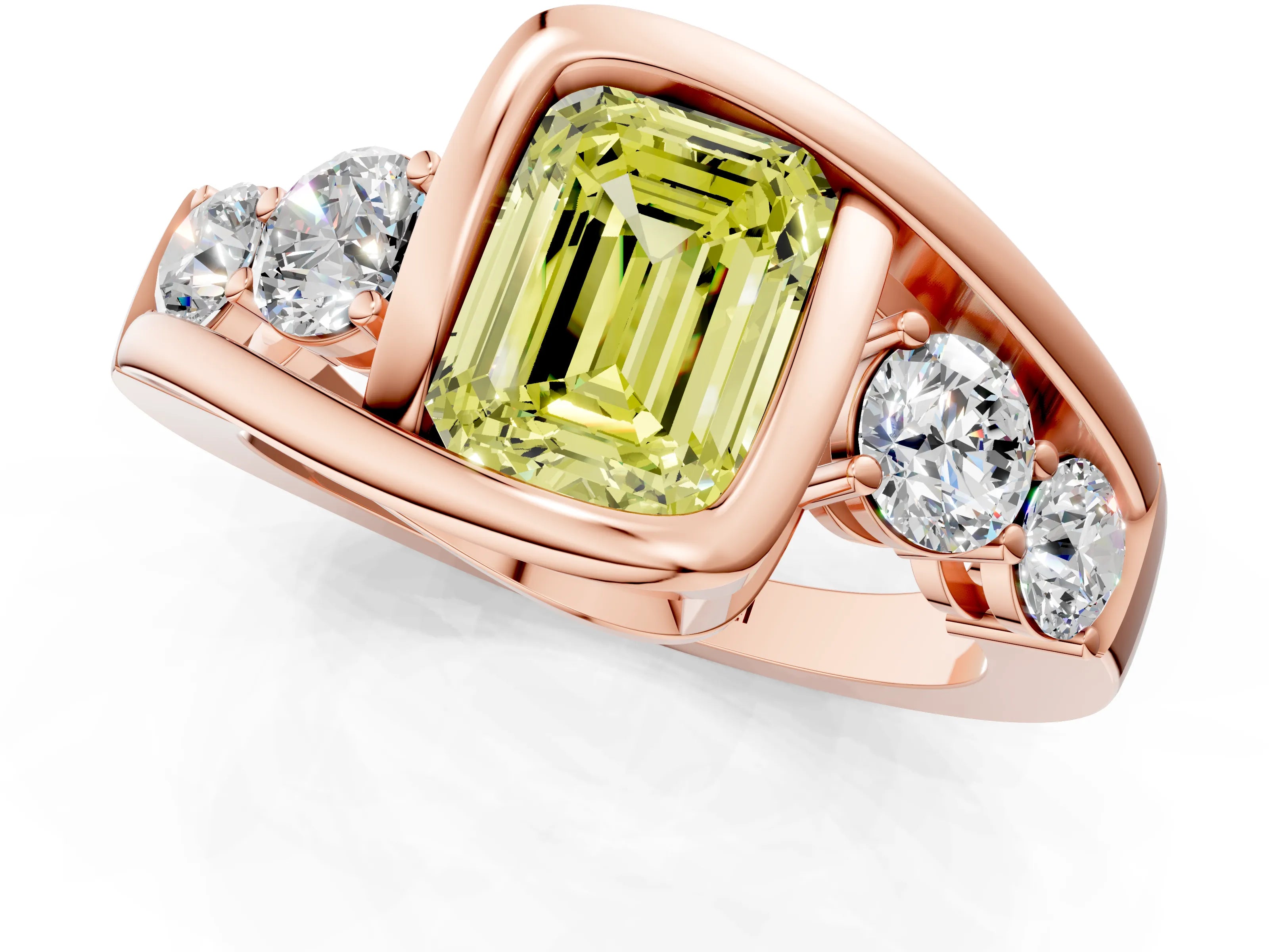 Rose gold Bezel Set Fancy Yellow Emerald Cut Diamond Split Shank Ring_1