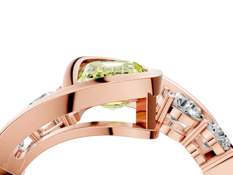 Rose gold Bezel Set Fancy Yellow Emerald Cut Diamond Split Shank Ring_4