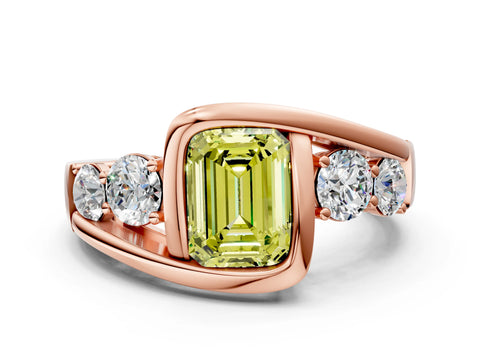 Rose gold Bezel Set Fancy Yellow Emerald Cut Diamond Split Shank Ring