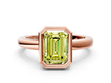 Rose gold Bezel Set Fancy Yellow Emerald Cut Solitaire Engagement Ring with Classic Band