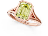 Rose gold Bezel Set Fancy Yellow Emerald  Cut Solitaire Ring with Tapered Band 1
