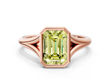 Rose gold Bezel Set Fancy Yellow Emerald  Cut Solitaire Ring with Tapered Band
