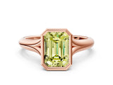 Rose gold Bezel Set Fancy Yellow Emerald  Solitaire Diamond Ring with Smooth Band 2