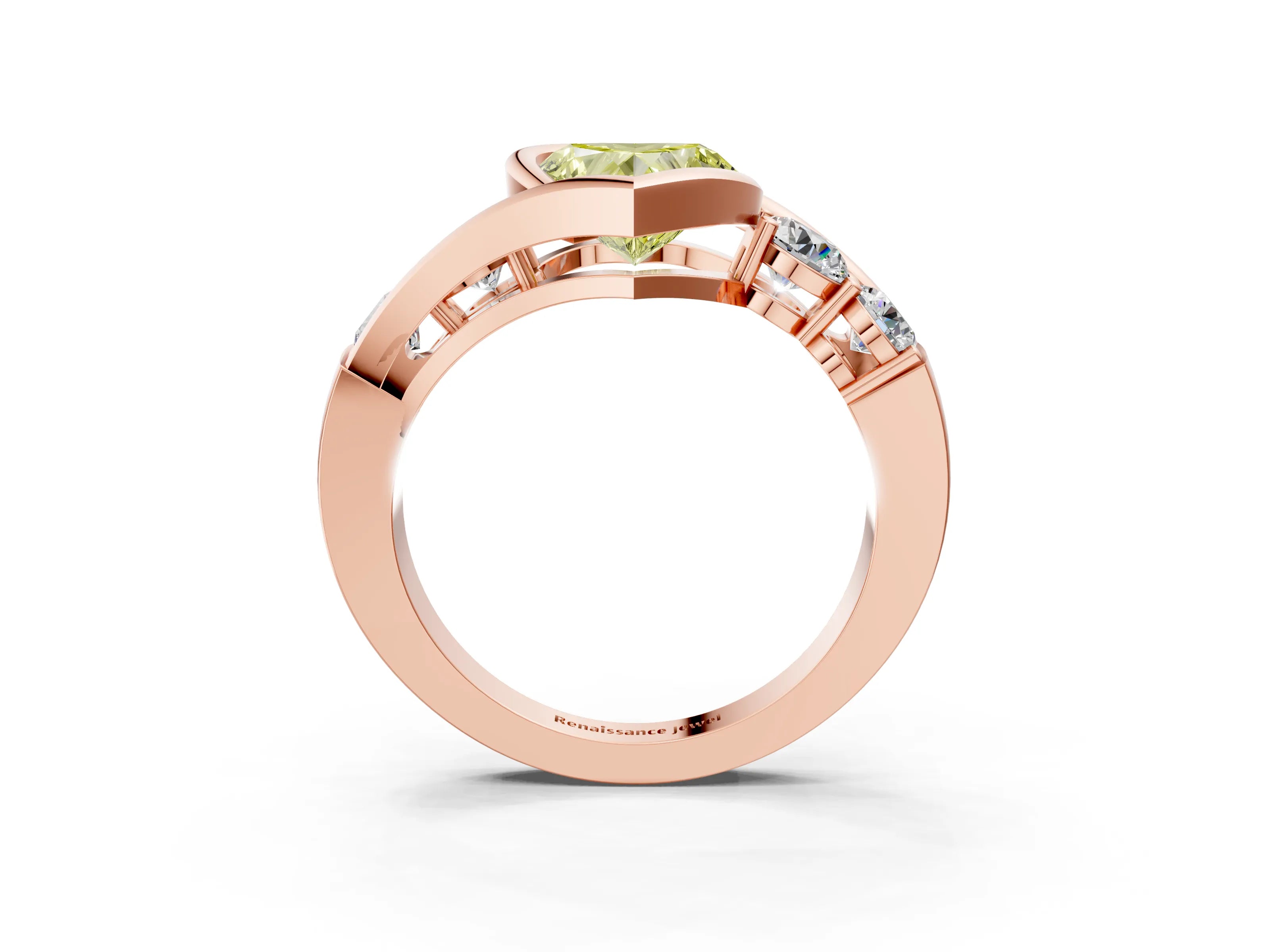 Rose gold Bezel Set Fancy Yellow Heart Cut Diamond Split Shank Ring_3