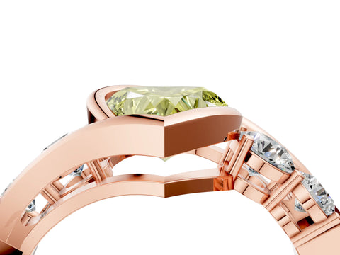 Rose gold Bezel Set Fancy Yellow Heart Cut Diamond Split Shank Ring_4