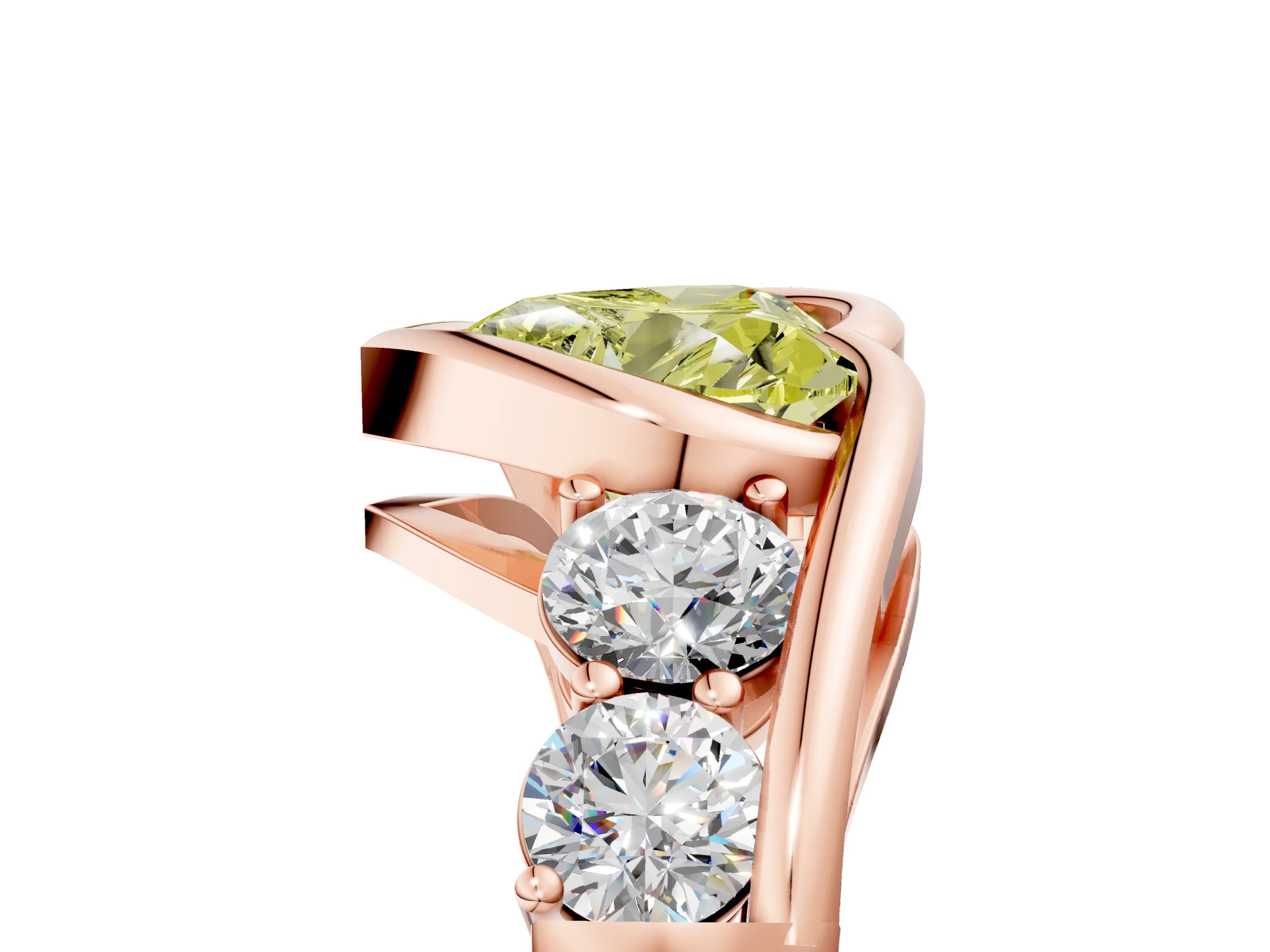 Rose gold Bezel Set Fancy Yellow Heart Cut Diamond Split Shank Ring_5