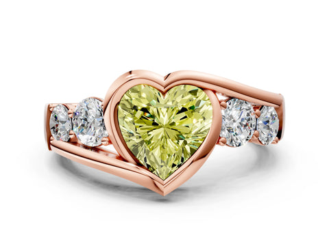 Rose gold Bezel Set Fancy Yellow Heart Cut Diamond Split Shank Ring