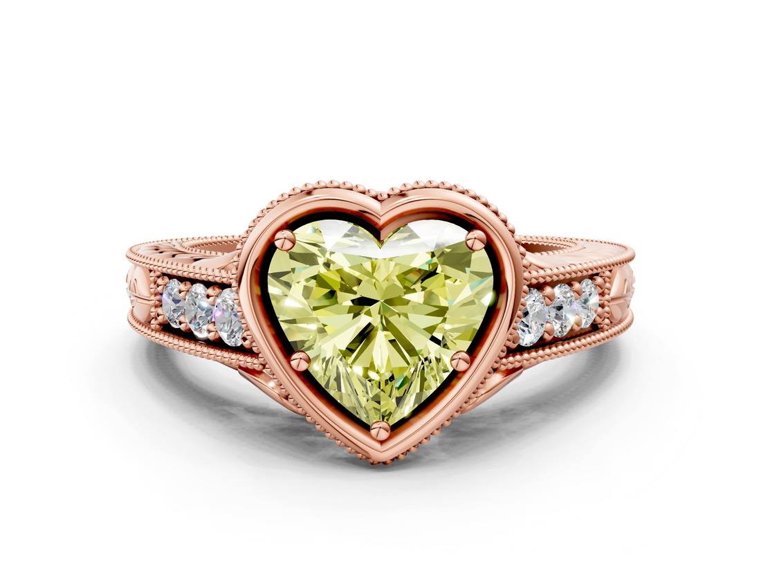 Rose gold Bezel Set Fancy Yellow Heart  Diamond Milgrain Pave Engagement Ring_32
