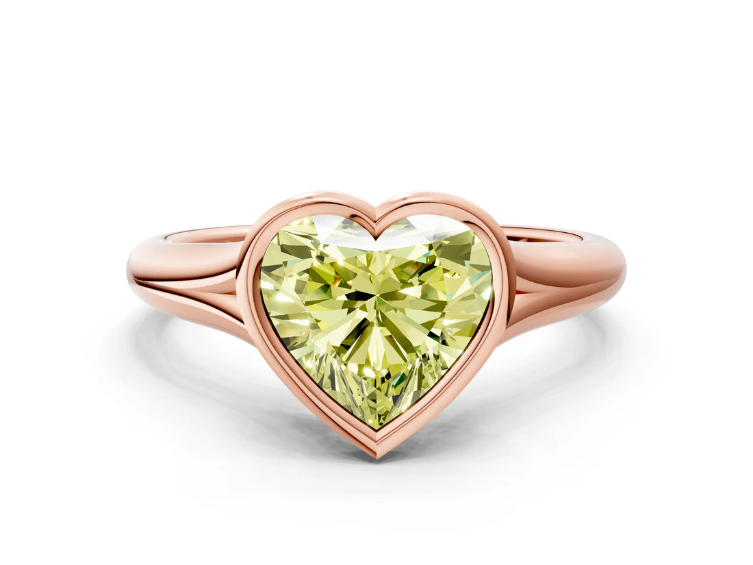 Rose gold Bezel Set Fancy Yellow Heart  Solitaire Diamond Ring with Smooth Band 1