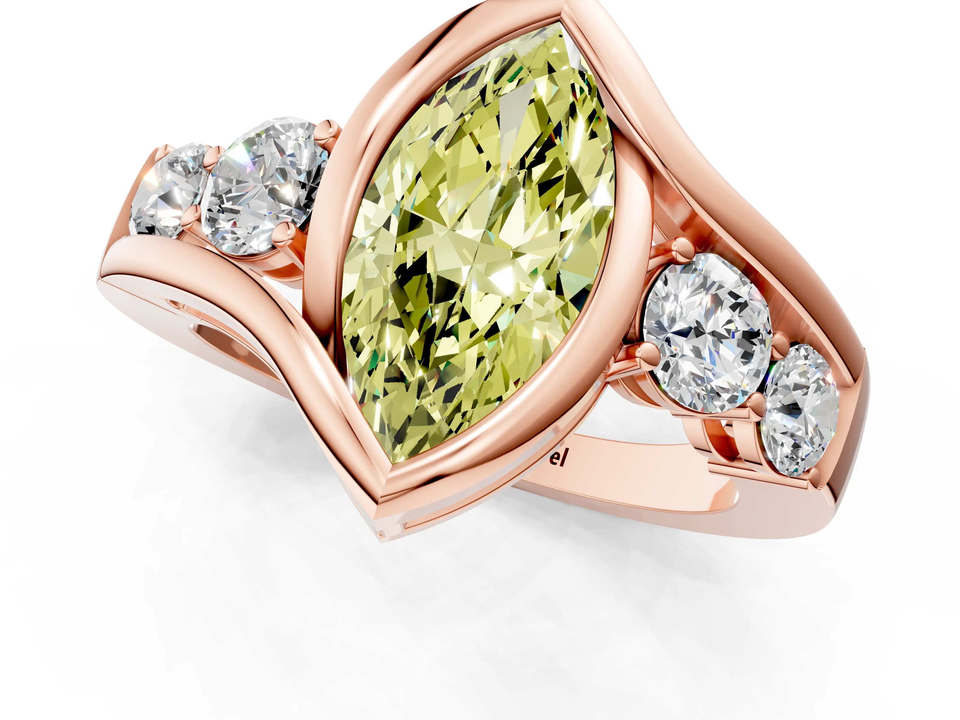 Rose gold Bezel Set Fancy Yellow Marquise Cut Diamond Split Shank Ring_1