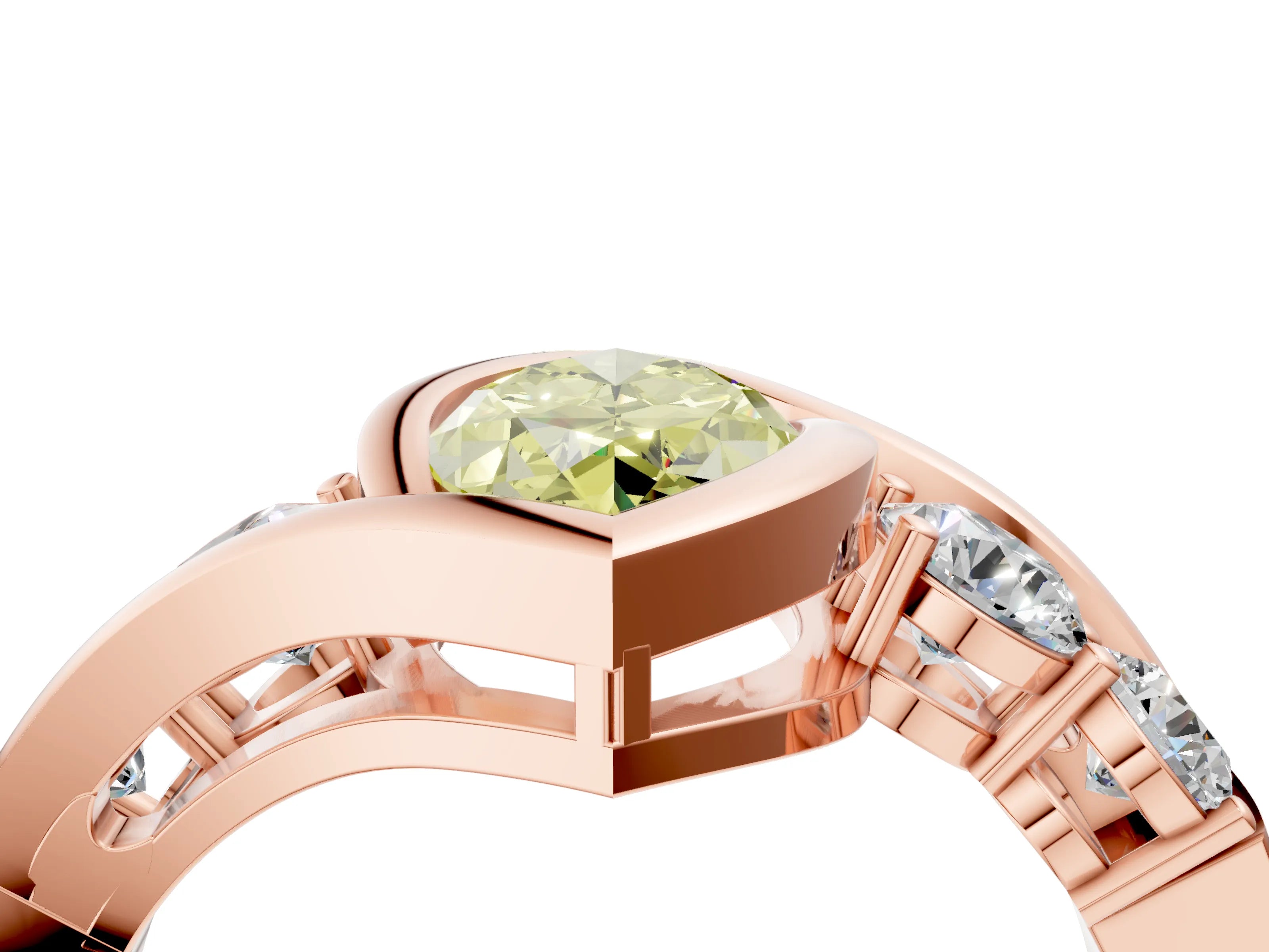 Rose gold Bezel Set Fancy Yellow Marquise Cut Diamond Split Shank Ring_4
