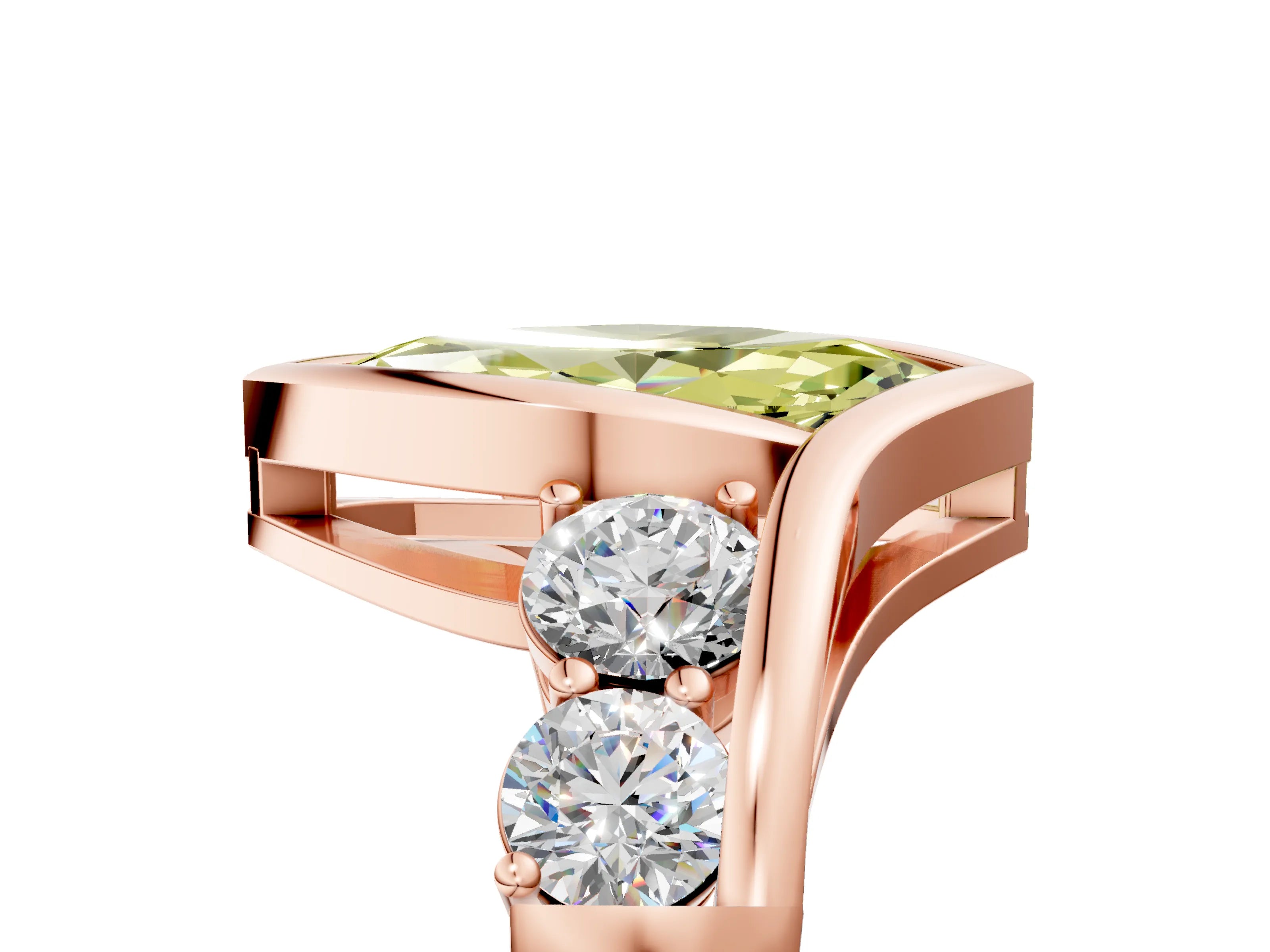 Rose gold Bezel Set Fancy Yellow Marquise Cut Diamond Split Shank Ring_5