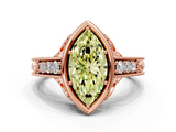Rose gold Bezel Set Fancy Yellow Marquise  Diamond Milgrain Pave Engagement Ring