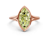Rose gold Bezel Set Fancy Yellow Marquise  Solitaire Diamond Ring with Smooth Band 1