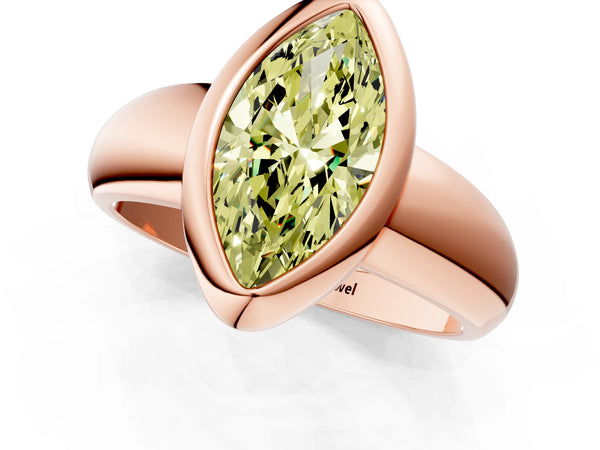 Rose gold Bezel Set Fancy Yellow Marquise  Solitaire Ring with Wide Band