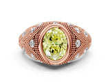 Rose gold Bezel Set Fancy Yellow Oval Cut Diamond Milgrain Band Ring