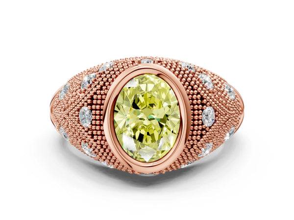 Rose Gold Oval Vintage Bezel Engagement Ring Setting for Fancy Yellow Center with Milgrain