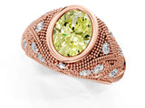 Rose gold Bezel Set Fancy Yellow Oval Cut Diamond Milgrain Band Ring_1