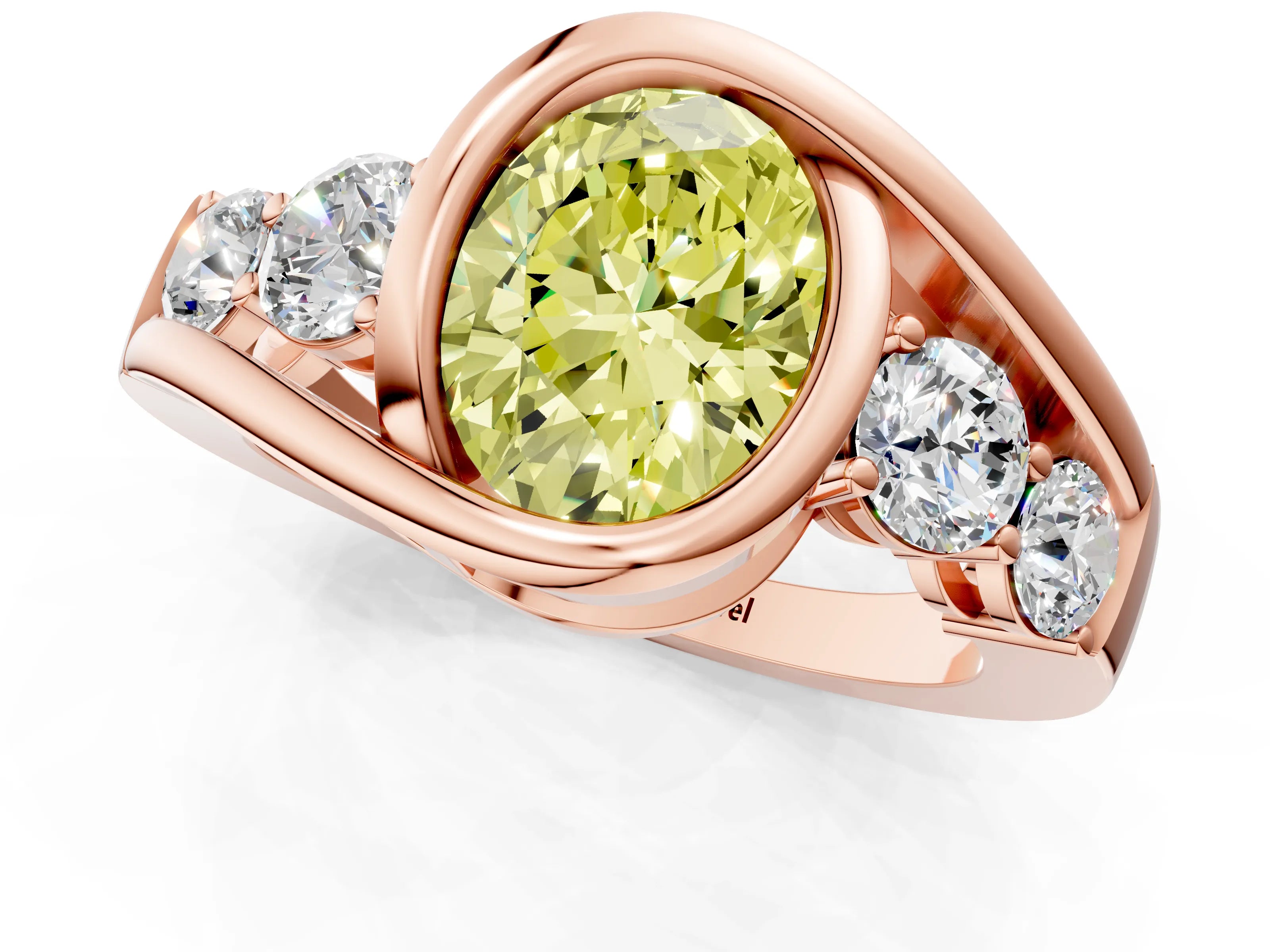 Rose gold Bezel Set Fancy Yellow Oval Cut Diamond Split Shank Ring_1