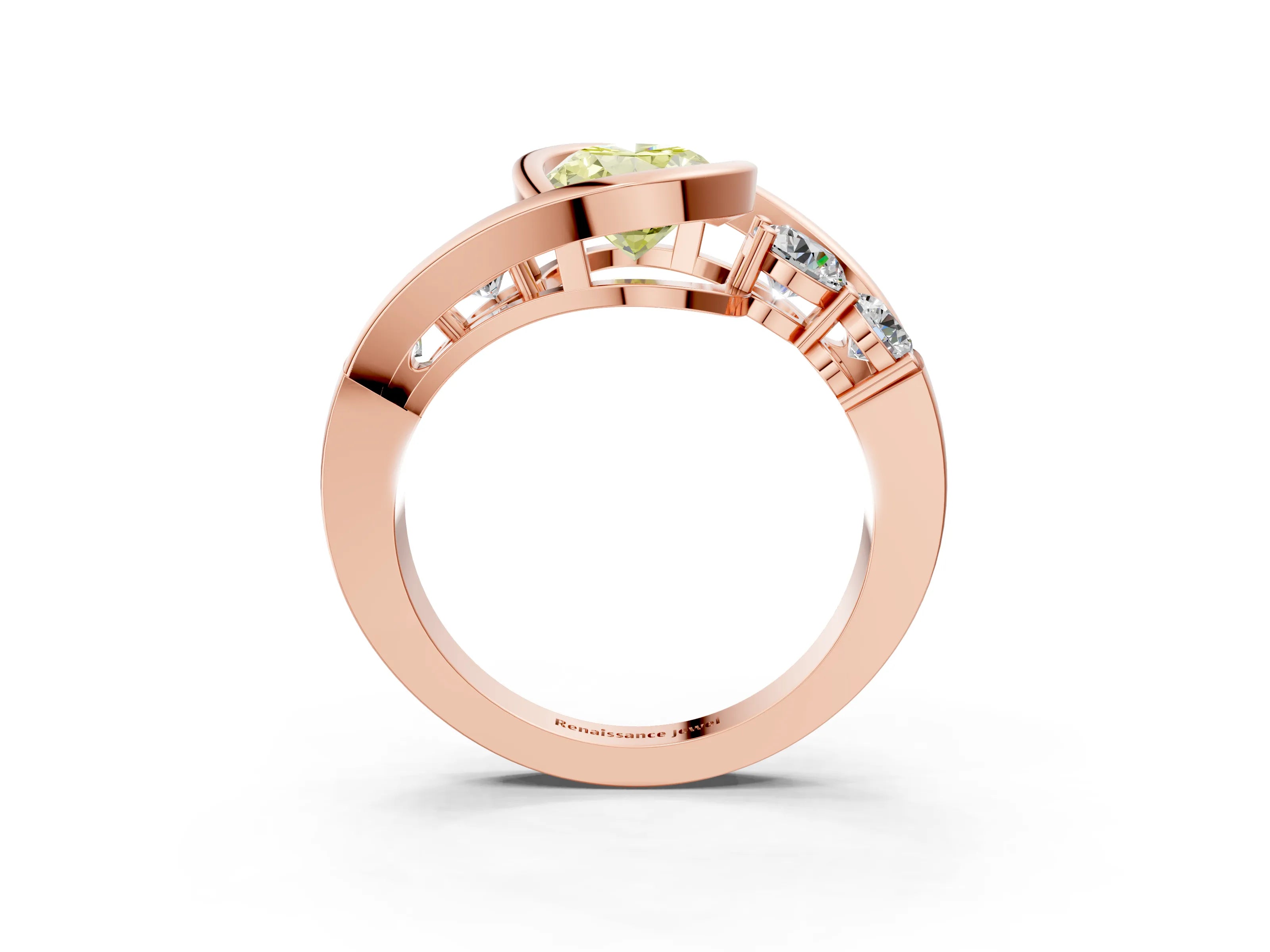 Rose gold Bezel Set Fancy Yellow Oval Cut Diamond Split Shank Ring_3