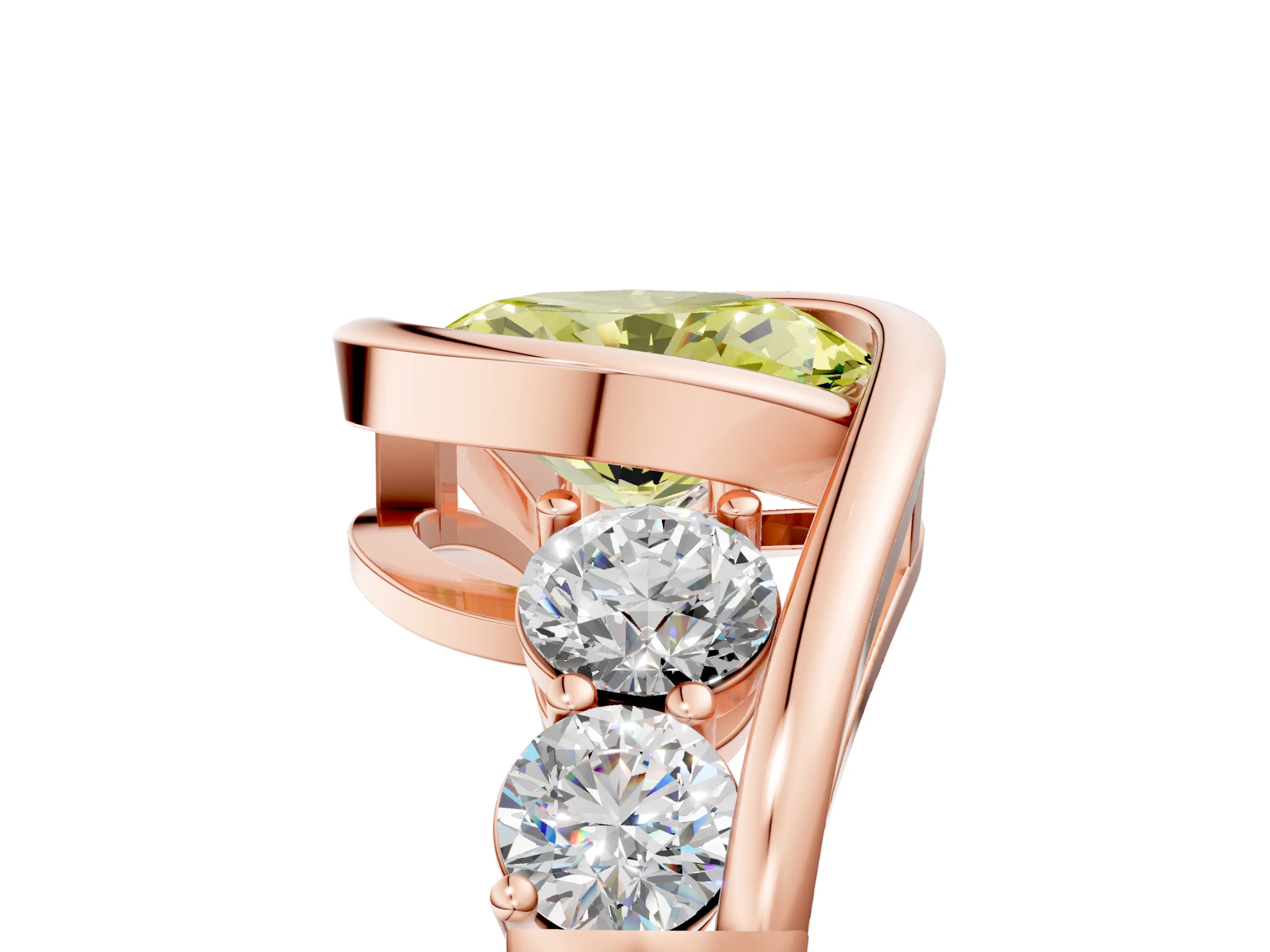 Rose gold Bezel Set Fancy Yellow Oval Cut Diamond Split Shank Ring_5