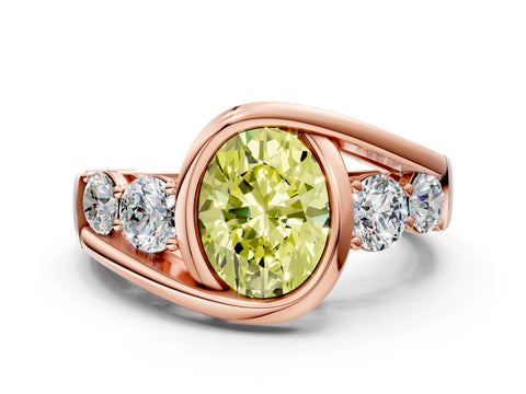 Rose gold Bezel Set Fancy Yellow Oval Cut Diamond Split Shank Ring