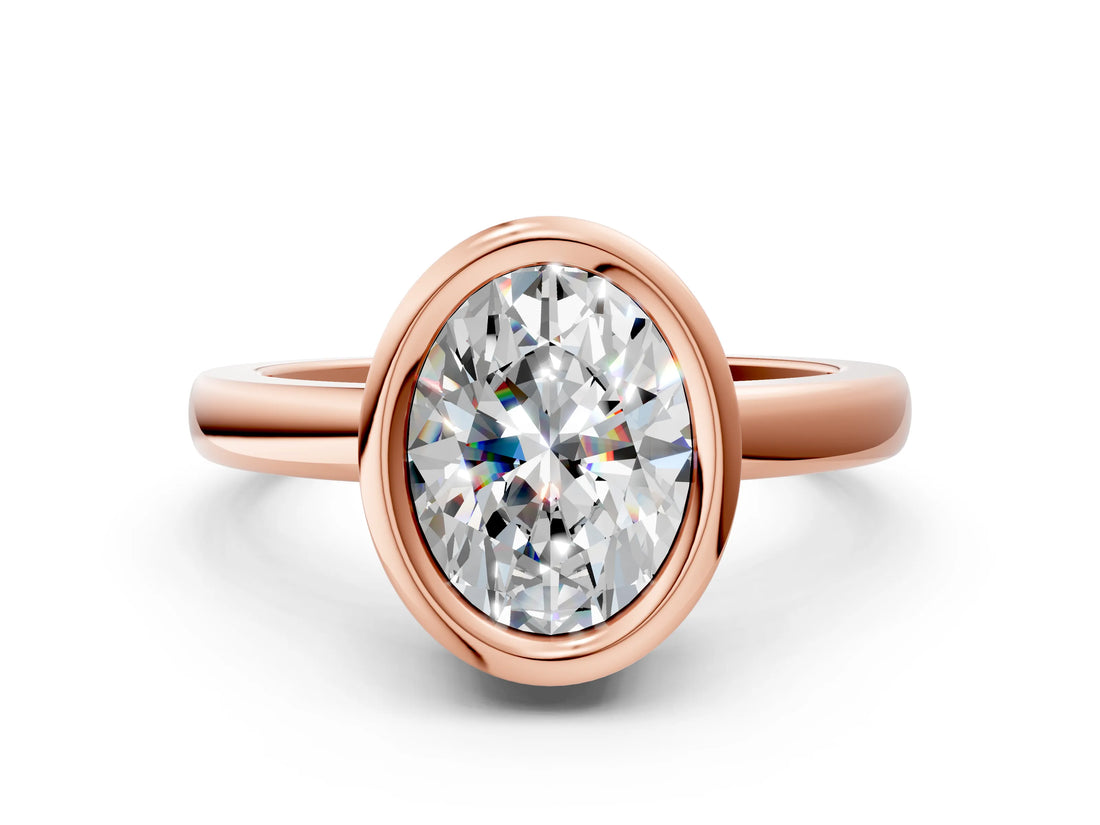 Rose gold Bezel Set Fancy Yellow Oval Cut Solitaire Engagement Ring with Classic Band