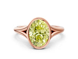 Rose gold Bezel Set Fancy Yellow Oval  Cut Solitaire Ring with Tapered Band 1