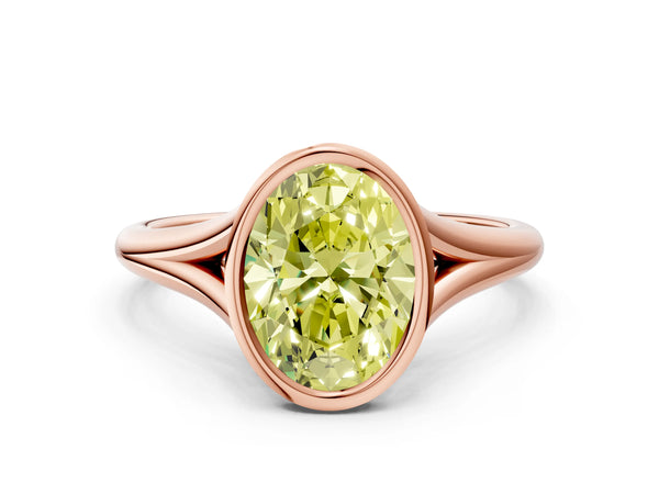 Rose Gold Oval Bezel Solitaire Engagement Ring Setting for Fancy Yellow Center with V Split Shank