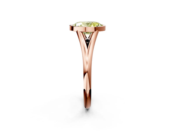 Rose Gold Oval Bezel Solitaire Engagement Ring Setting for Fancy Yellow Center with V Split Shank