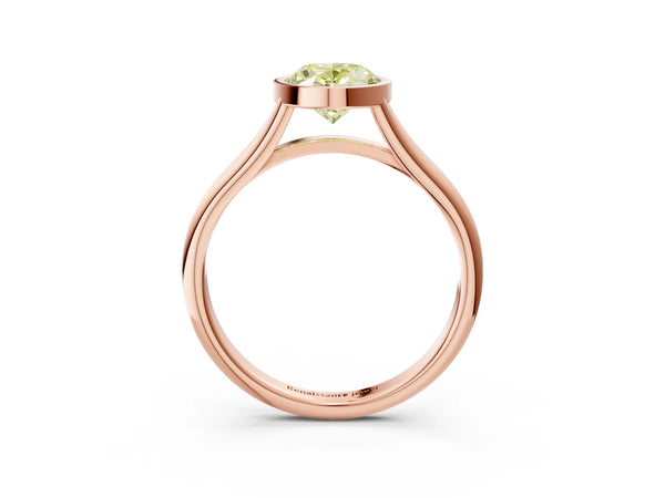 Rose Gold Oval Bezel Solitaire Engagement Ring Setting for Fancy Yellow Center with V Split Shank