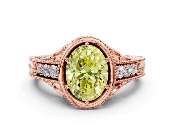 Rose gold Bezel Set Fancy Yellow Oval  Diamond Milgrain Pave Engagement Ring