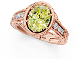 Rose gold Bezel Set Fancy Yellow Oval  Diamond Milgrain Pave Engagement Ring_34