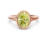 Rose gold Bezel Set Fancy Yellow Oval  Solitaire Diamond Ring with Smooth Band 1