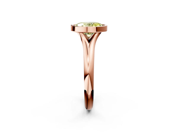 Rose Gold Oval Bezel Solitaire Engagement Ring Setting for Fancy Yellow Center with Split Shoulders