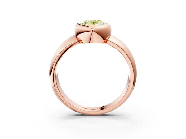 Rose gold Bezel Set Fancy Yellow Oval  Solitaire Ring with Wide Band