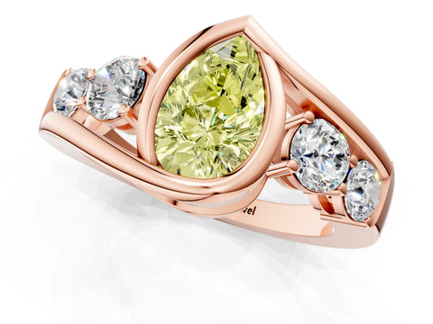 Rose gold Bezel Set Fancy Yellow Pear Cut Diamond Split Shank Ring_1