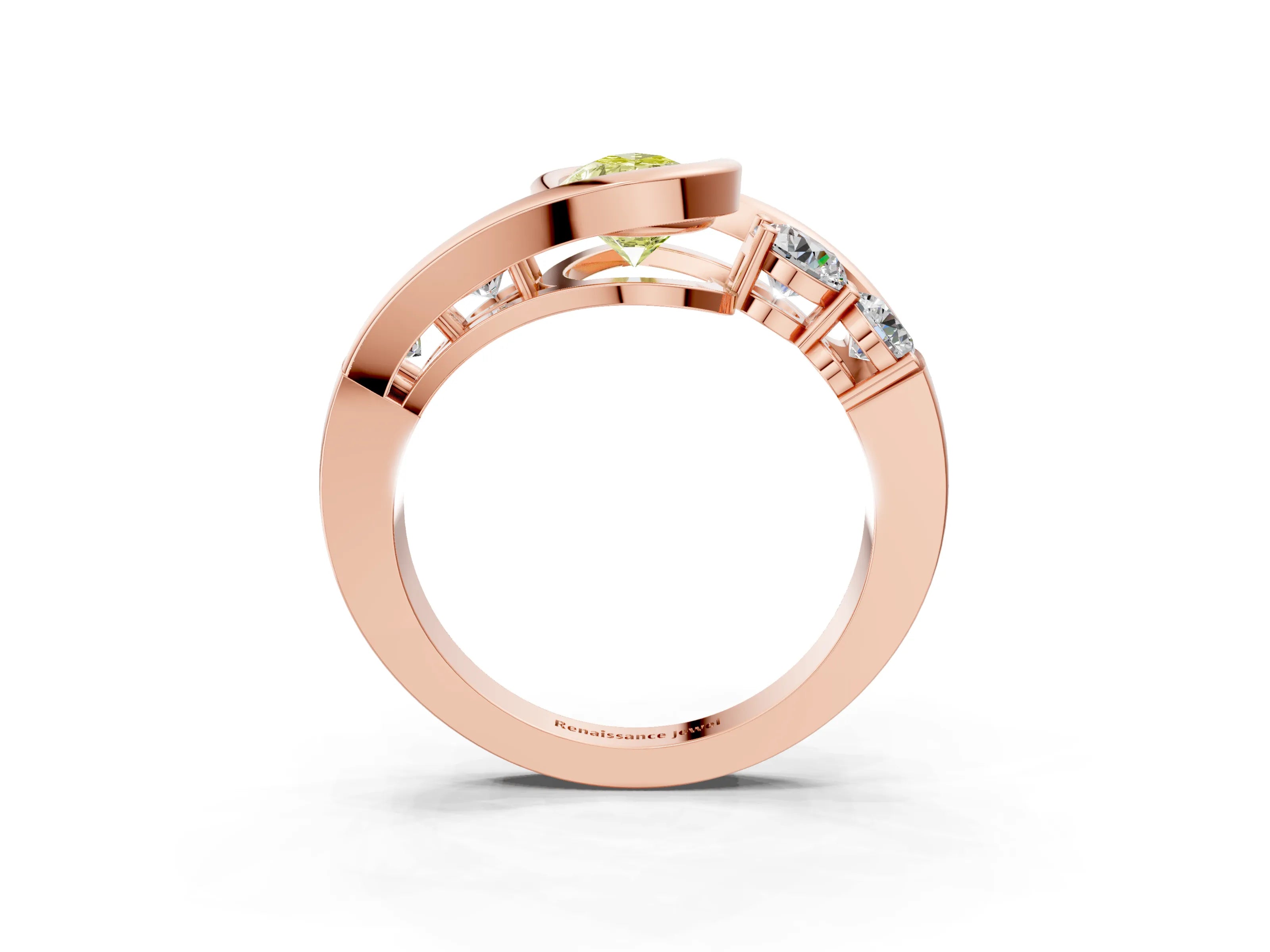 Rose gold Bezel Set Fancy Yellow Pear Cut Diamond Split Shank Ring_3
